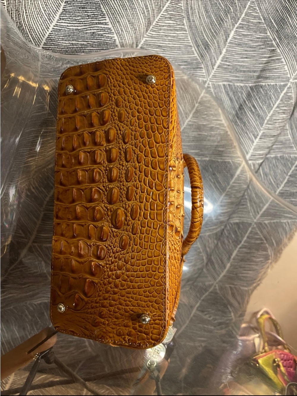 Brahmin Croc-Embossed Satchel - Cognac - Picture 8 of 10